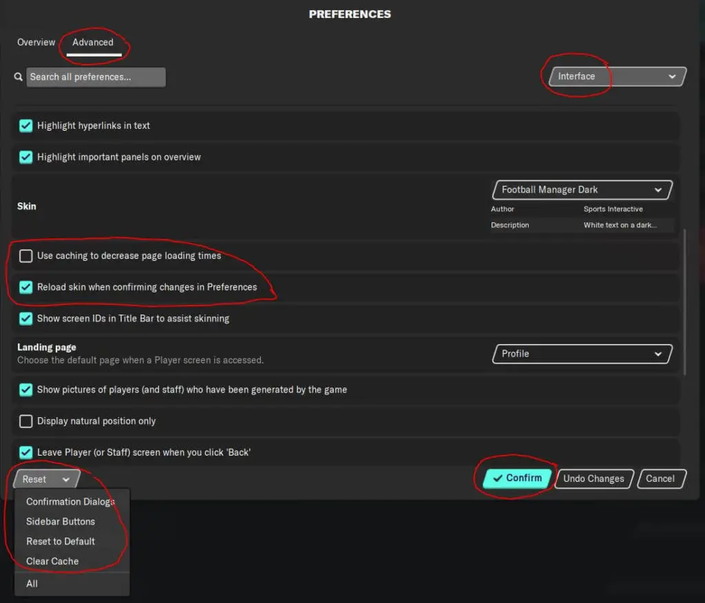 Graphics change interface preferences FM20