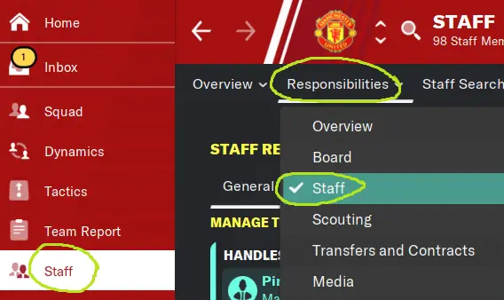 Staff Responsibilities Menu Football Manager