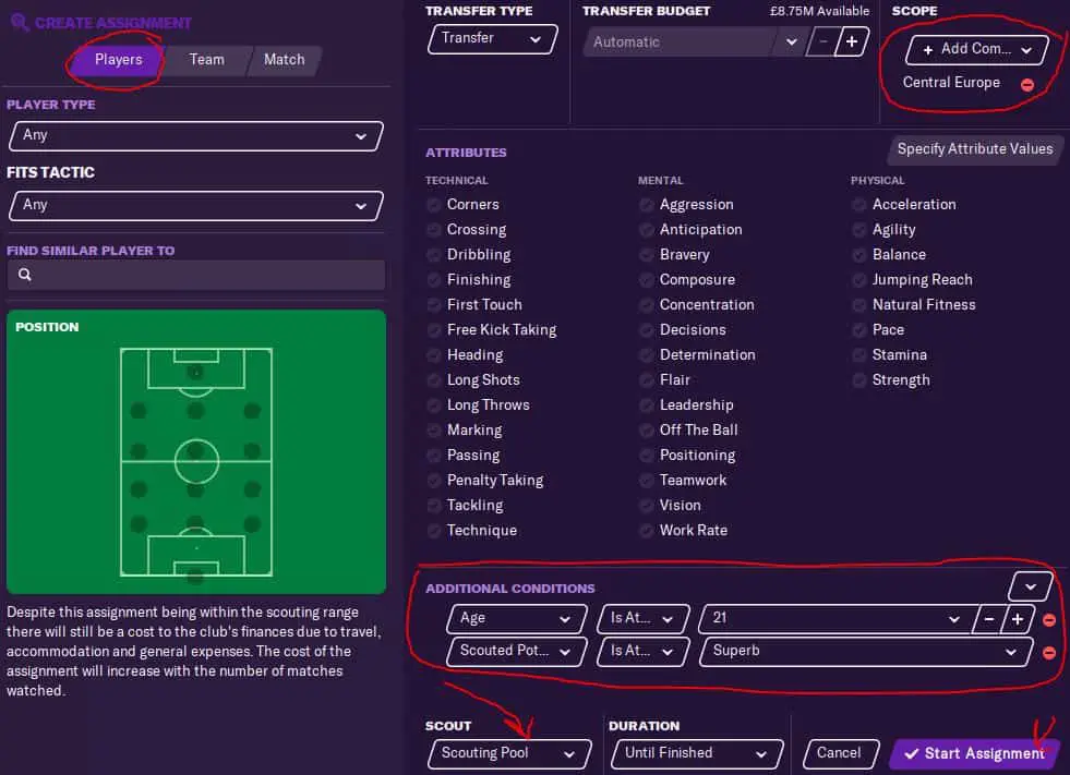 Create A Scout Assignment for Wonderkids in Football Manager