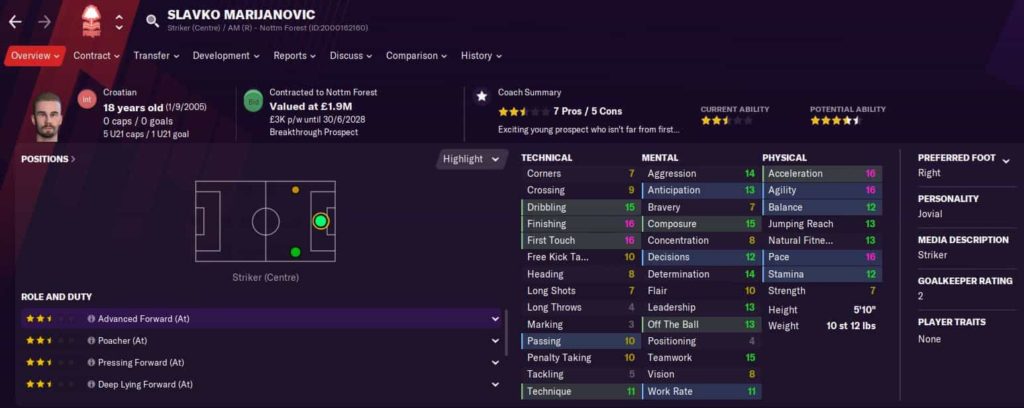 Hot prospect player in Football Manager